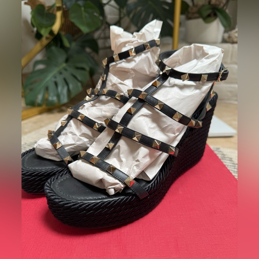 Valentino Black Studded Wedge Sandals 39 - Picture 2 of 6
